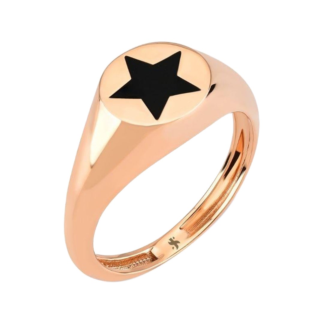 Bague étoile en or rose avec pierre d'onyx par Selda Jewellery