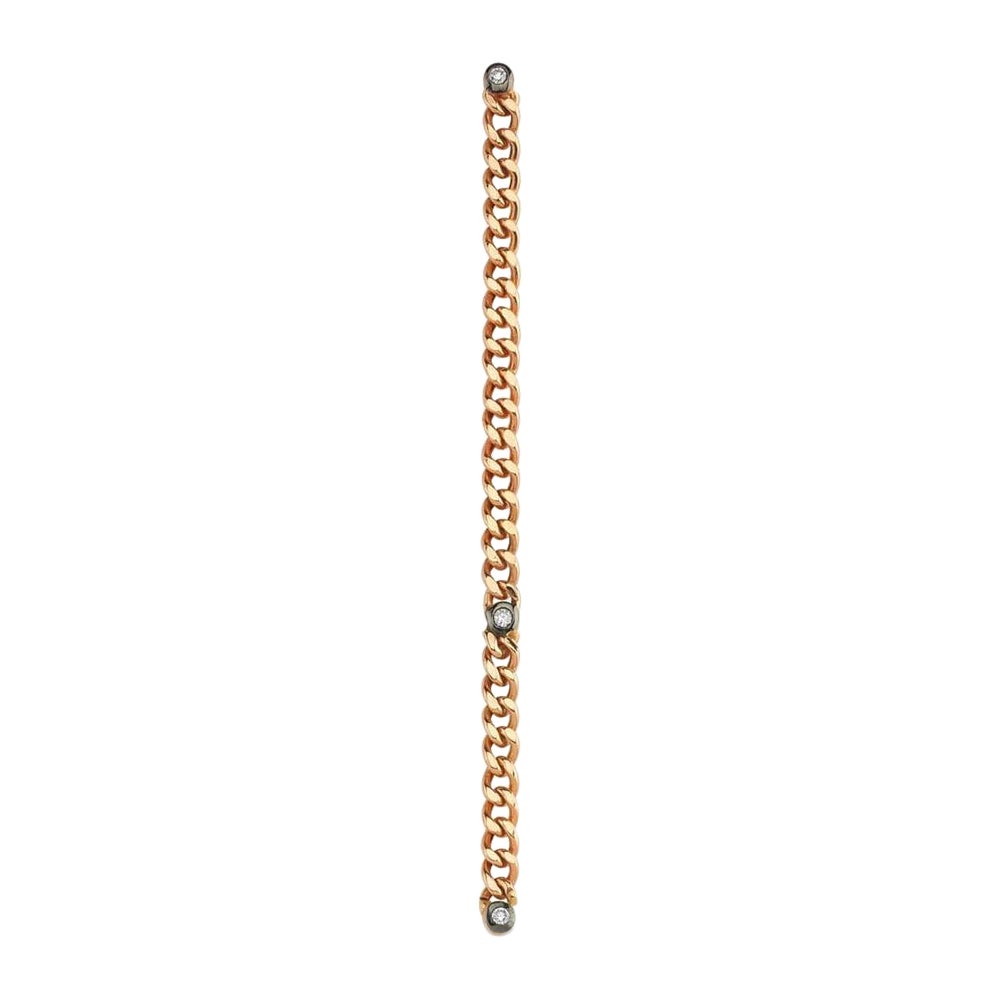 Retro 14k Rose Gold Chain Earring with Three Diamond 'Single' by Selda Jewellery For Sale