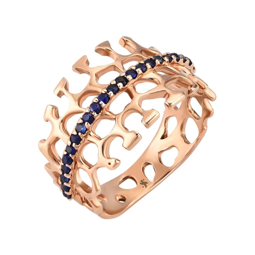 Sapphire Stone Waves Ring in Rose Gold with Blue Sapphire by Selda Jewellery For Sale