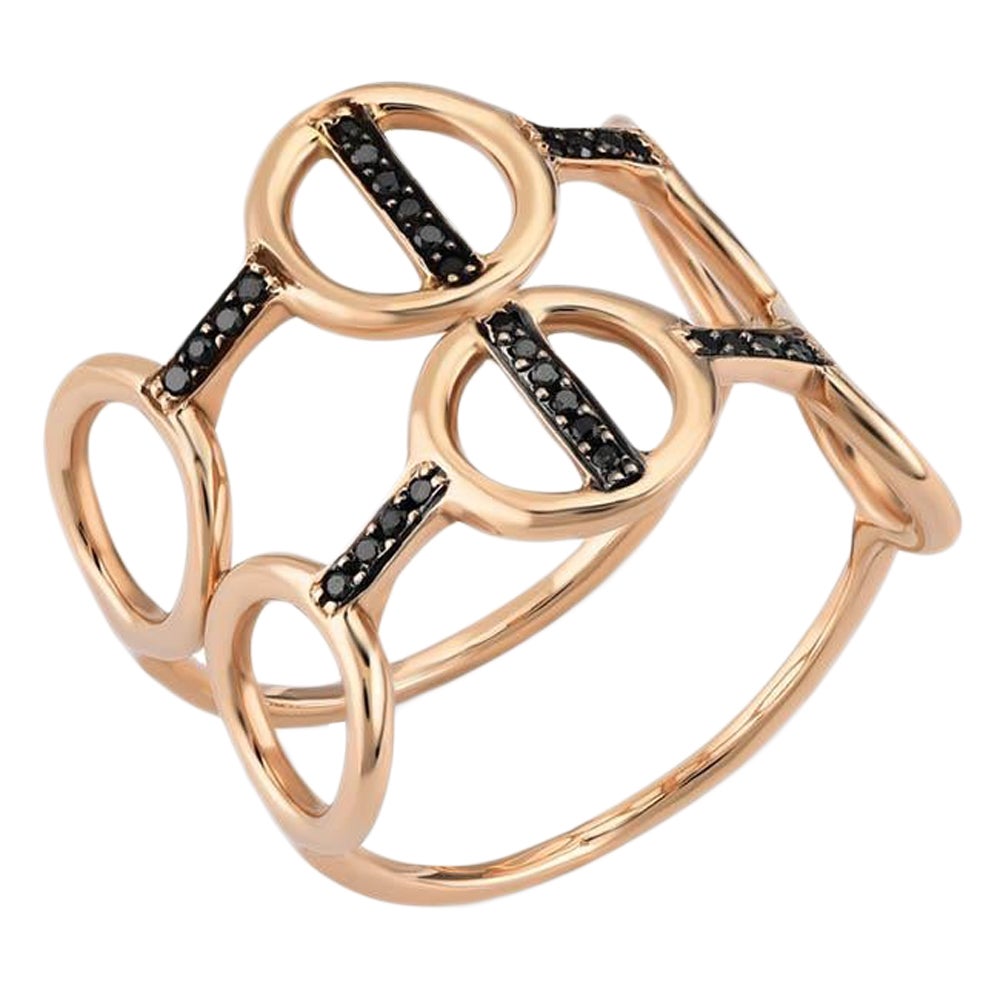 Black Diamond Double Row Ring in Rose Gold with For Sale