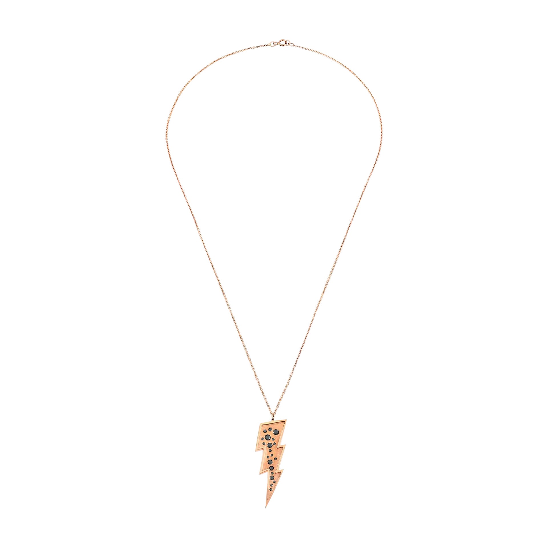 Black Diamond Lightning Necklace in 14K Rose Gold by Selda Jewellery For Sale