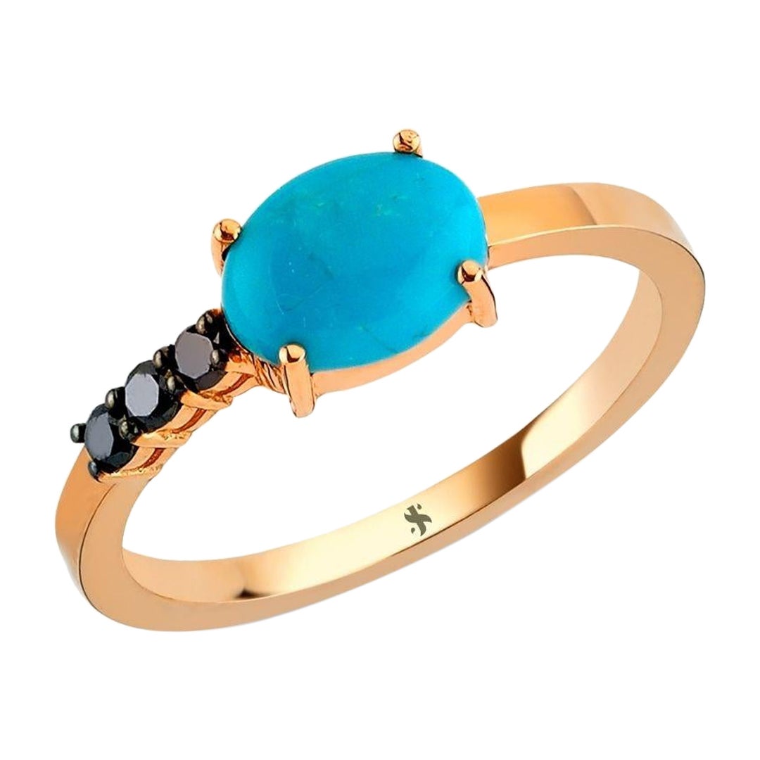 Black Diamond Turquoise Ring in Rose Gold by Selda Jewellery For Sale