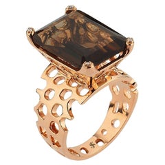 Smoky-Quartz Waves Ring in Rose Gold with Diamond by Selda Jewellery