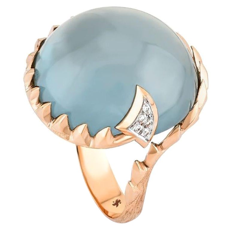 Sword Aquamarine Ring in Rose Gold with Diamond by Selda Jewellery For Sale