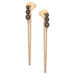 Selda Jewellery Boucles d'oreilles à trois chaînes en or rose 14 carats avec diamants noirs « Single »