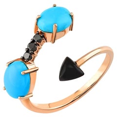 Sword Turquoise & Onix Ring in Rose Gold with Black Diamond by Selda Jewellery