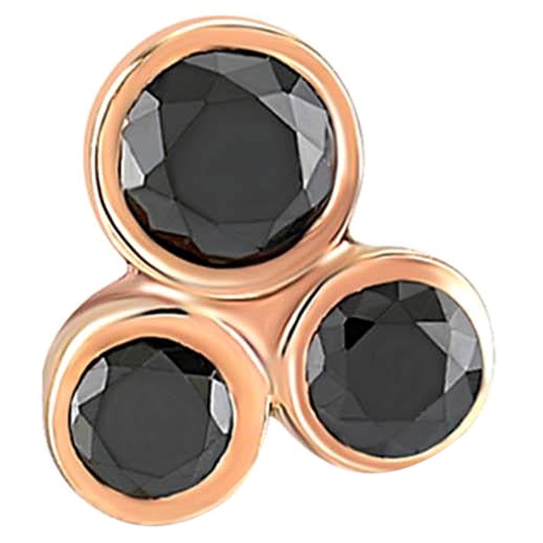 Three Black Diamond Stud Earring 'Single' with 14k Rose Gold by Selda Jewellery