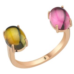 Tourmaline Pink & Green Open Ring in Rose Gold by Selda Jewellery