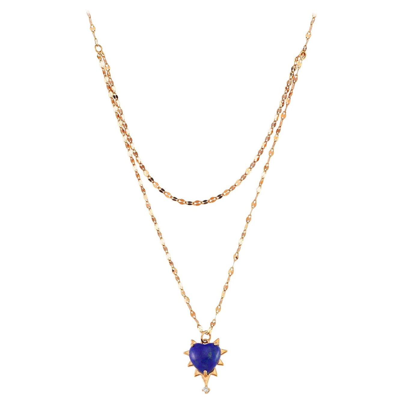 Catch You Lapis Heart Necklace with Double Chain by Selda Jewellery