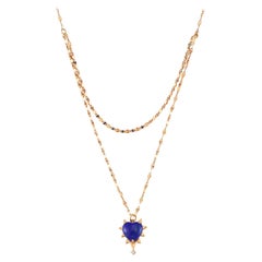 Catch You Lapis Heart Necklace with Double Chain by Selda Jewellery