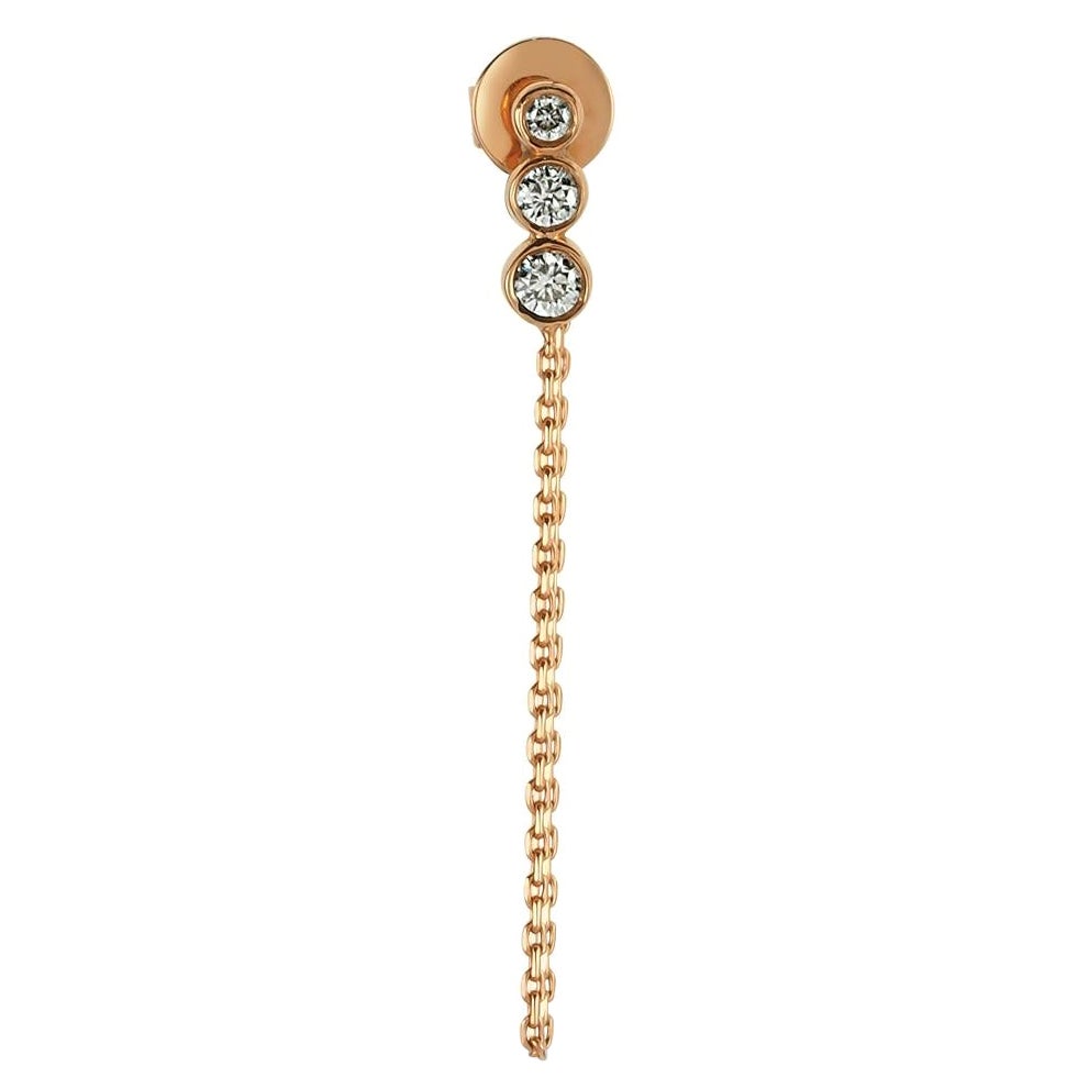 Three White Diamond Chain Earring 'Single' with 14k Rose Gold by Selda Jewellery