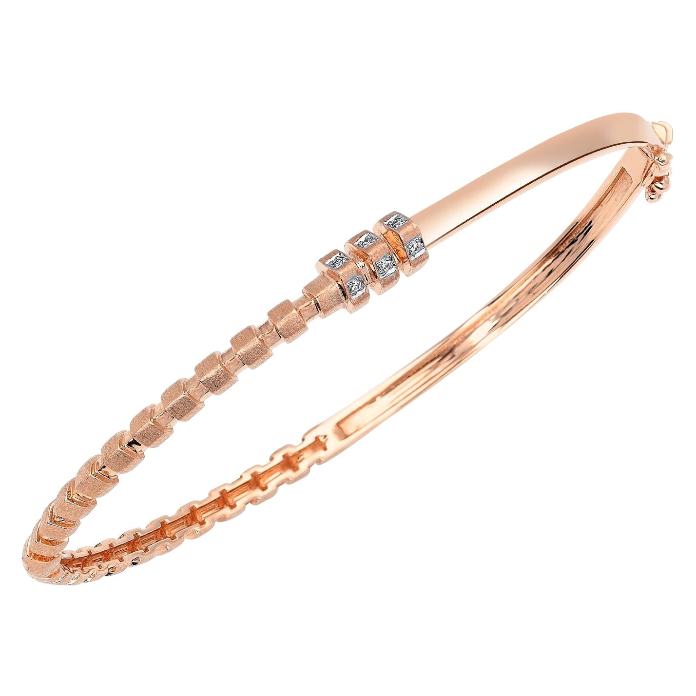 Selda Jewellery Taotie Narrow Bangle in 14K Rose Gold with 0.2ct White Diamond For Sale