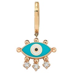 Used Turquoise Evil Eye Hoop Earring 'Single' with 14k Rose Gold by Selda Jewellery