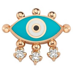 Used Turquoise Evil Eye Stud Earring 'Single' with 14k Rose Gold by Selda Jewellery