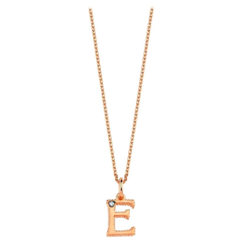 E Small Necklace in 14K Rose Gold with 0.01ct White Diamond by Selda Jewellery For Sale