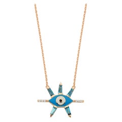 Collana Malocchio con topazio blu, smalto e diamante bianco di Selda Jewellery