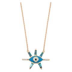 Evil Eye Necklace with Blue Topaz, Enamel and White Diamond by Selda Jewellery