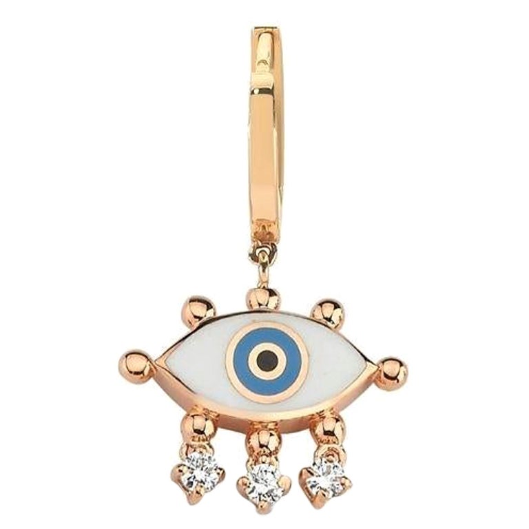 White Evil Eye Hoop Earring 'Single' with 14k Rose Gold by Selda Jewellery For Sale