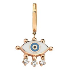 Pendiente de aro de mal de ojo blanco 'Single' con oro rosa de 14k de Selda Jewellery