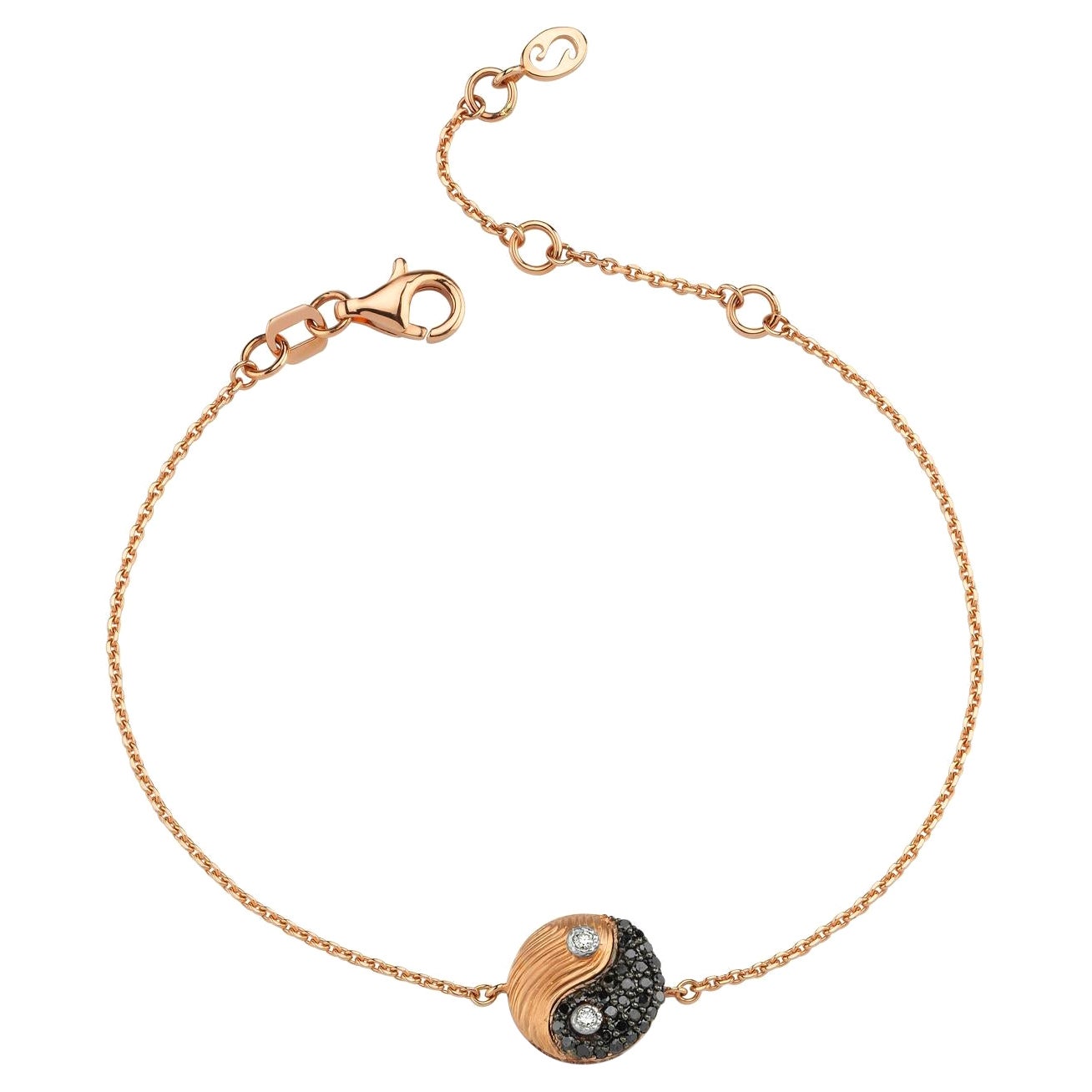 Yin Yang Bracelet in 14K Rose Gold with Black Diamond by Selda Jewellery For Sale