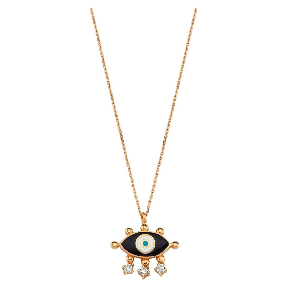 Evil Eye Necklace with Navy Blue Enamel and White Diamond by Selda Jewellery For Sale