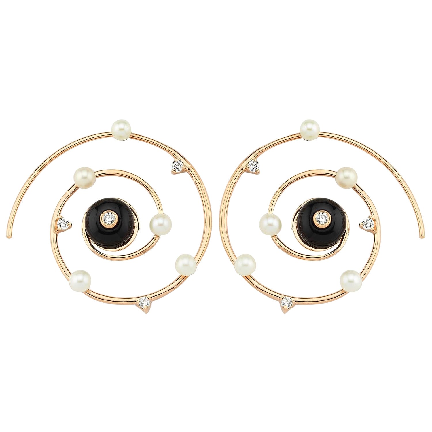 Yin Yang Hoop Large 14k Rose Gold Earrings with Diamonds by Selda Jewellery For Sale