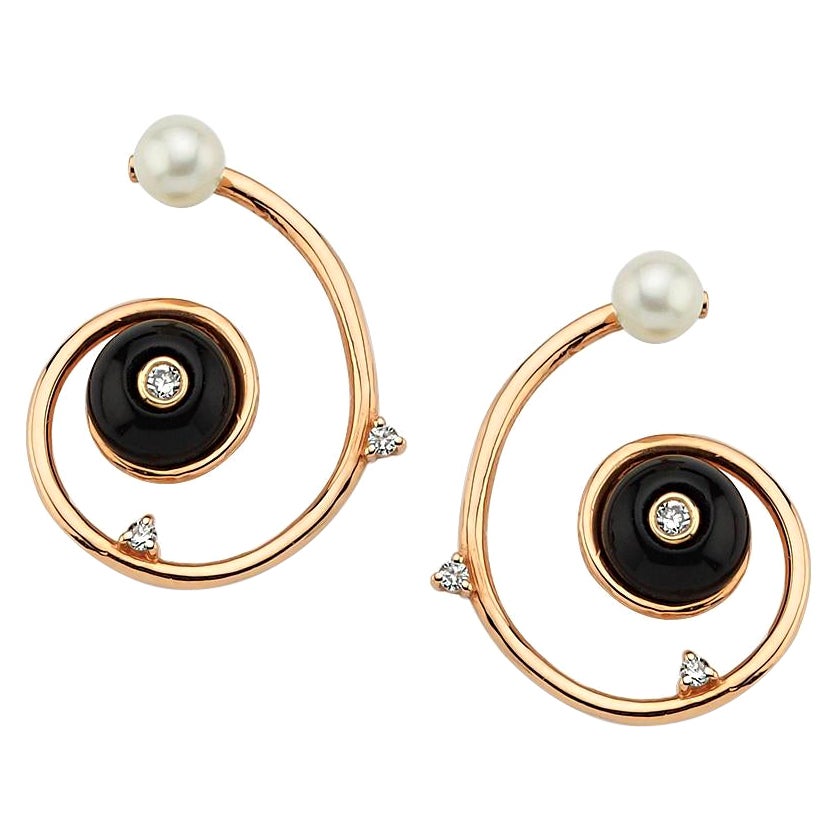 Yin Yang Hoop Small 14k Rose Gold Earrings with Diamonds by Selda Jewellery For Sale