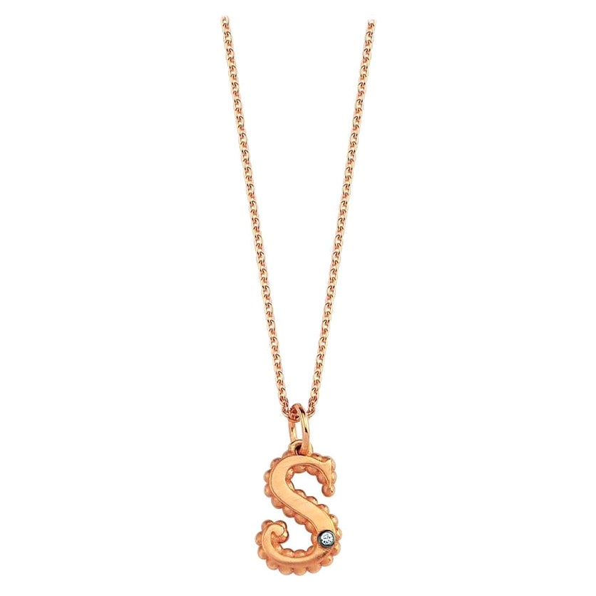S Large Necklace in 14K Rose Gold with White Diamond by Selda Jewellery For Sale