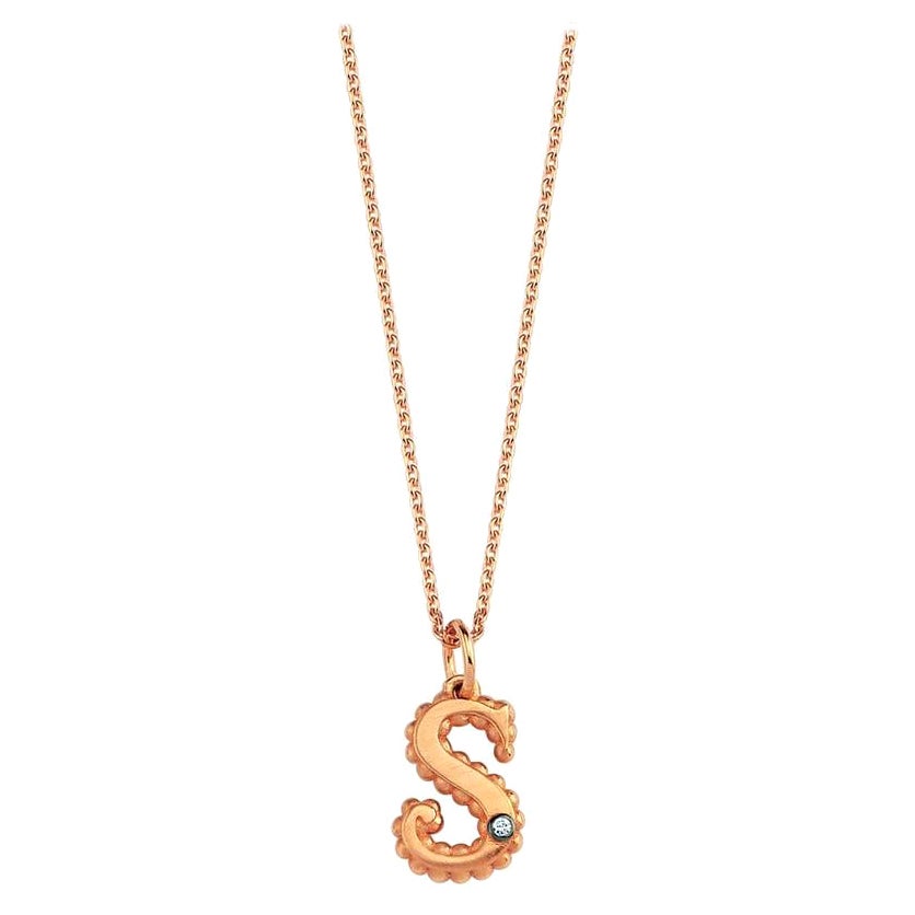 S Große S-Halskette aus 14 Karat Roségold mit weißem Diamanten von Selda Jewellery