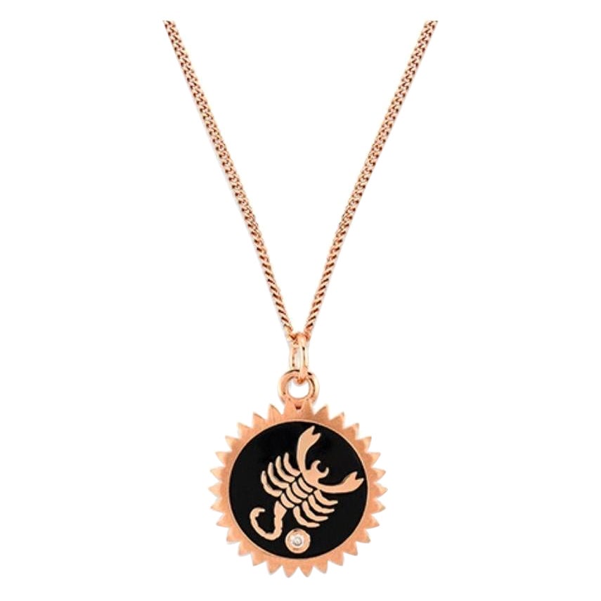 Scorpio Necklace Black Enamel & White Diamond by Selda Jewellery For Sale