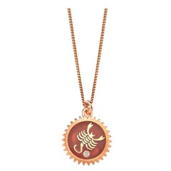 Scorpio Necklace with Coral Enamel & White Diamond by Selda Jewellery