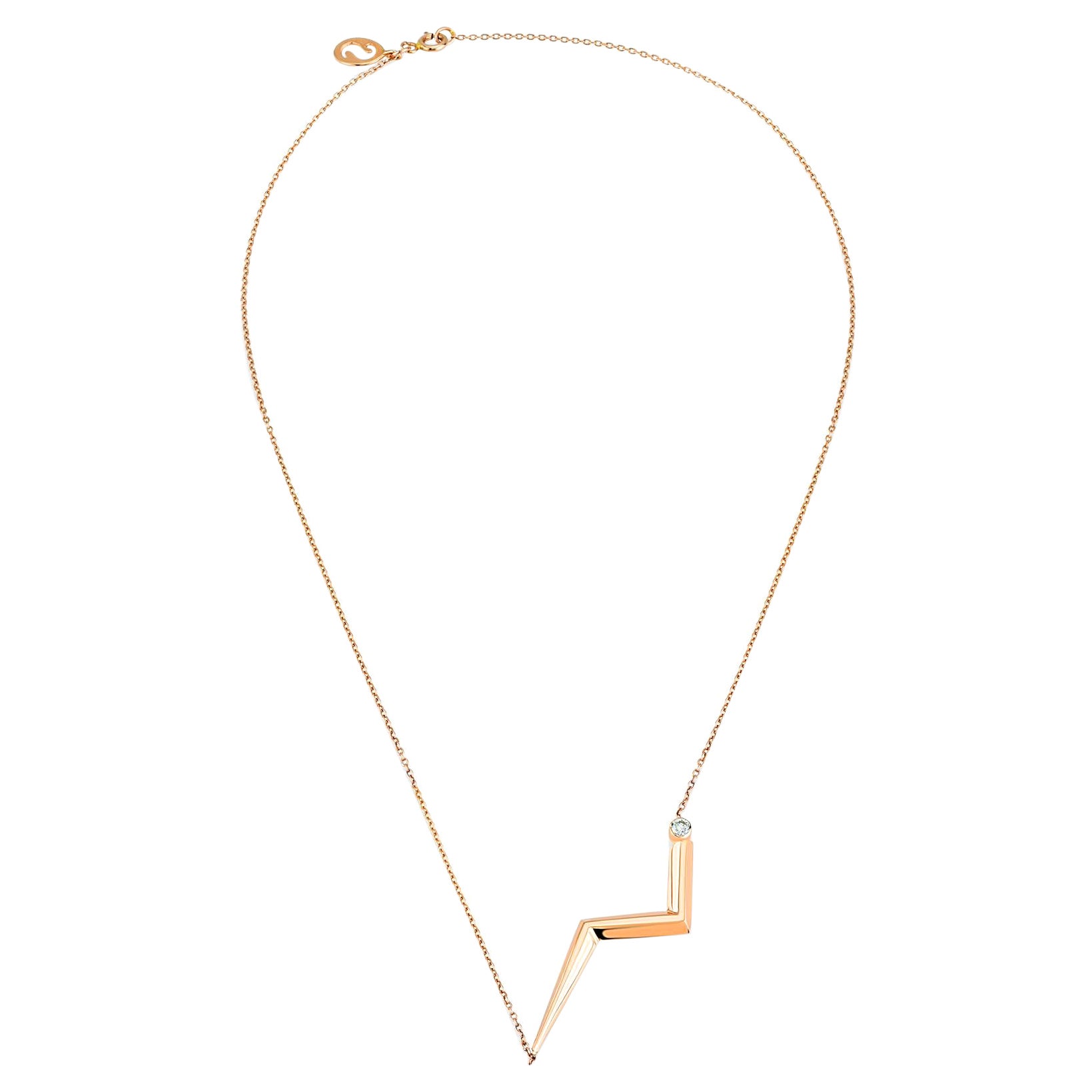 Side White Diamond Lightning Necklace in 14K Rose Gold by Selda Jewellery