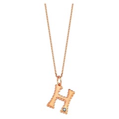H Large Necklace in 14K Rose Gold with 0.01ct White Diamond by Selda Jewellery