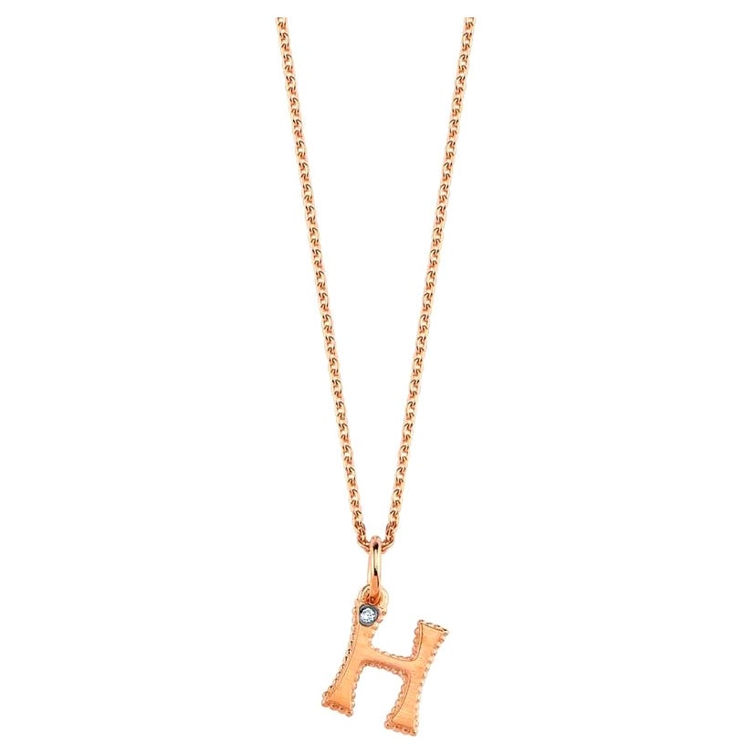 H Small Necklace in 14K Rose Gold with 0.01ct White Diamond by Selda Jewellery