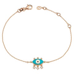 Evil Eye Bracelet with Turquoise Enamel & White Diamond by Selda Jewellery
