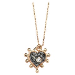 Selda Jewellery Collier en forme de cœur en or rose 14 carats avec diamants noirs et blancs