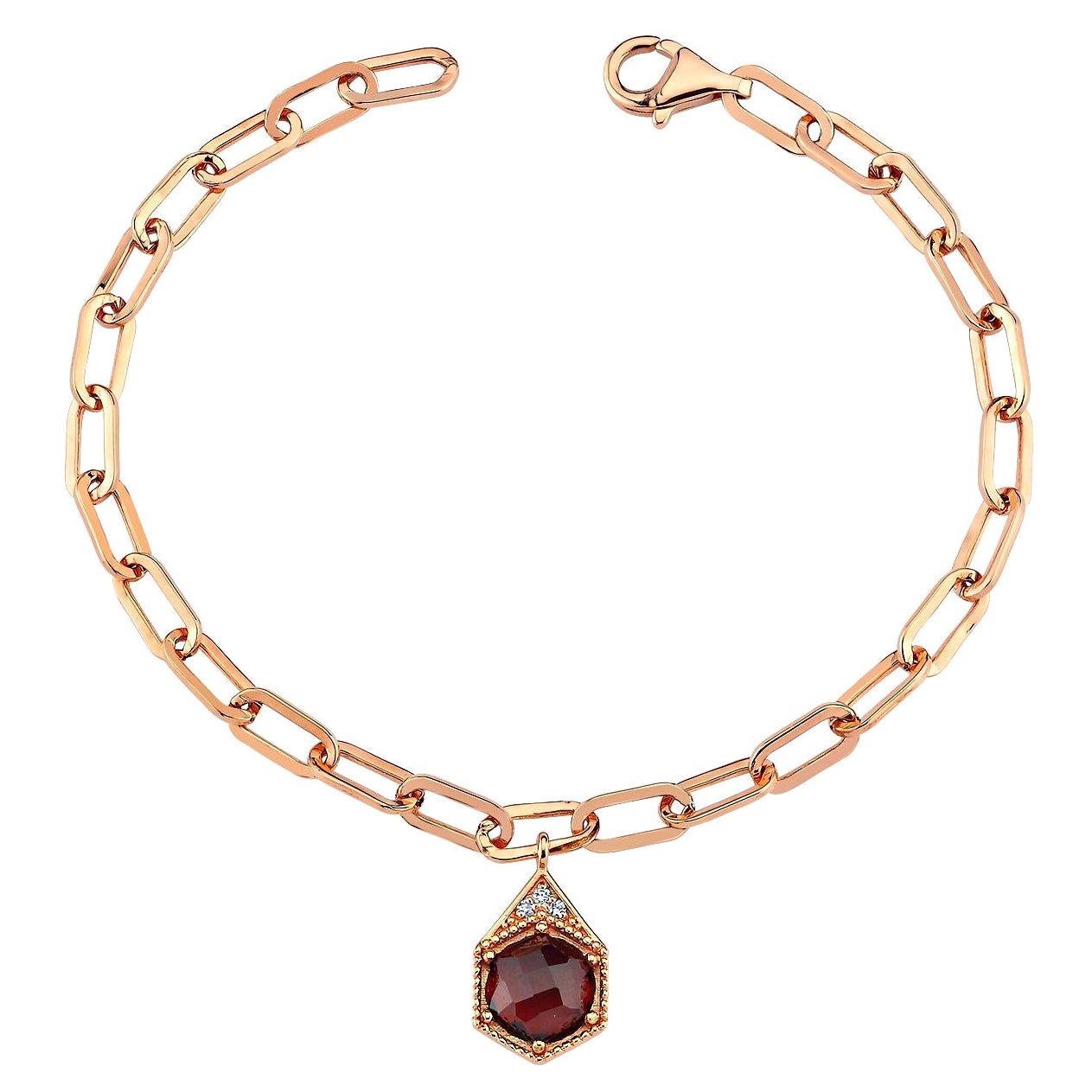 Pulsera de oro rosa de 14 quilates con granate, enero by Selda Jewellery