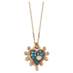Heart Necklace in 14K Rose Gold with Blue and White Diamond by Selda Jewellery