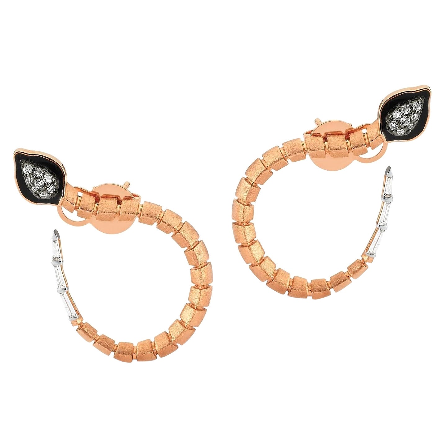 Baby Dragon White Diamond Large Hoop Earrings in Rose Gold by Selda Jewellery For Sale