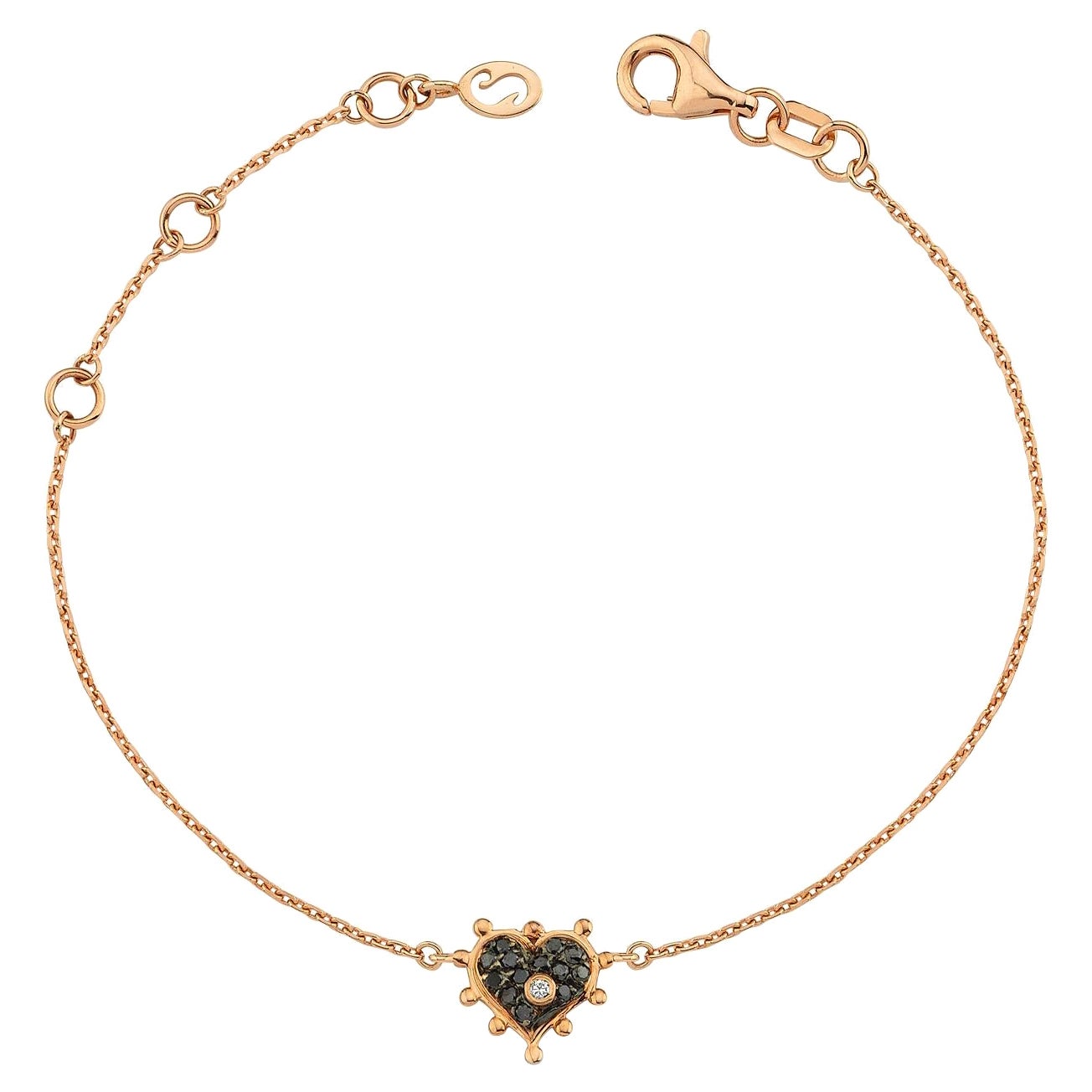 Bracelet cœur en or rose 14K avec diamant noir par Selda Jewellery