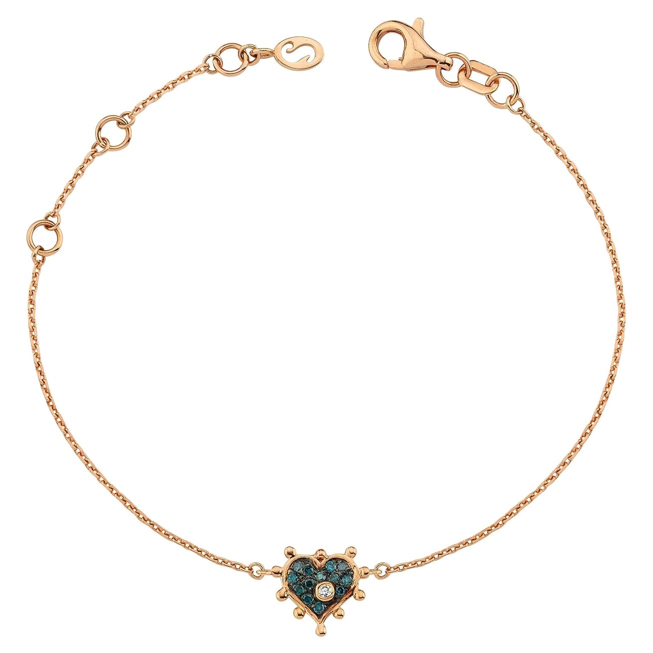 Bracelet cœur en or rose 14K avec diamant bleu par Selda Jewellery