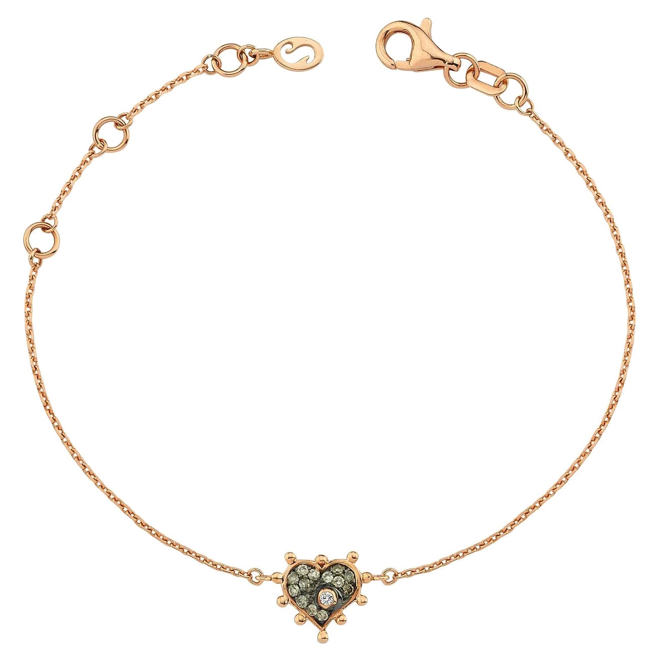 Heart Bracelet in 14K Rose Gold with Cognac Diamond by Selda Jewellery For Sale