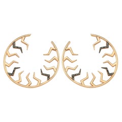 Black Diamond Lightning 14k Rose Gold Hoop Earrings by Selda Jewellery