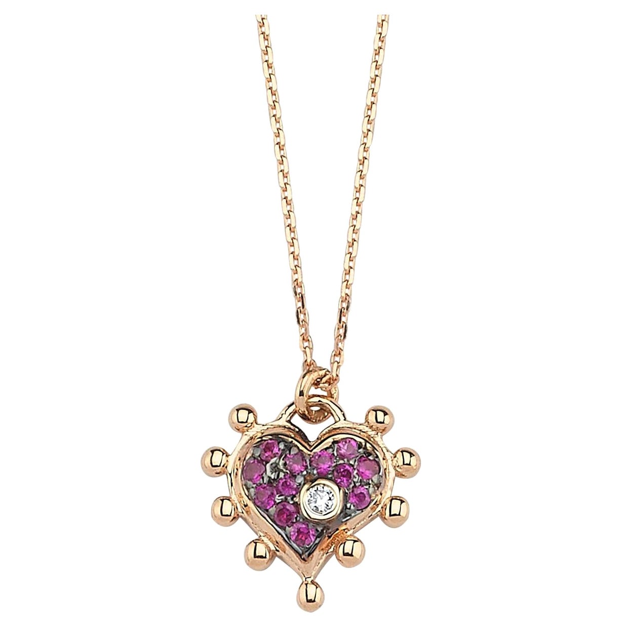 Herz-Halskette aus 14 Karat Roségold mit rosa Saphiren von Selda Jewellery