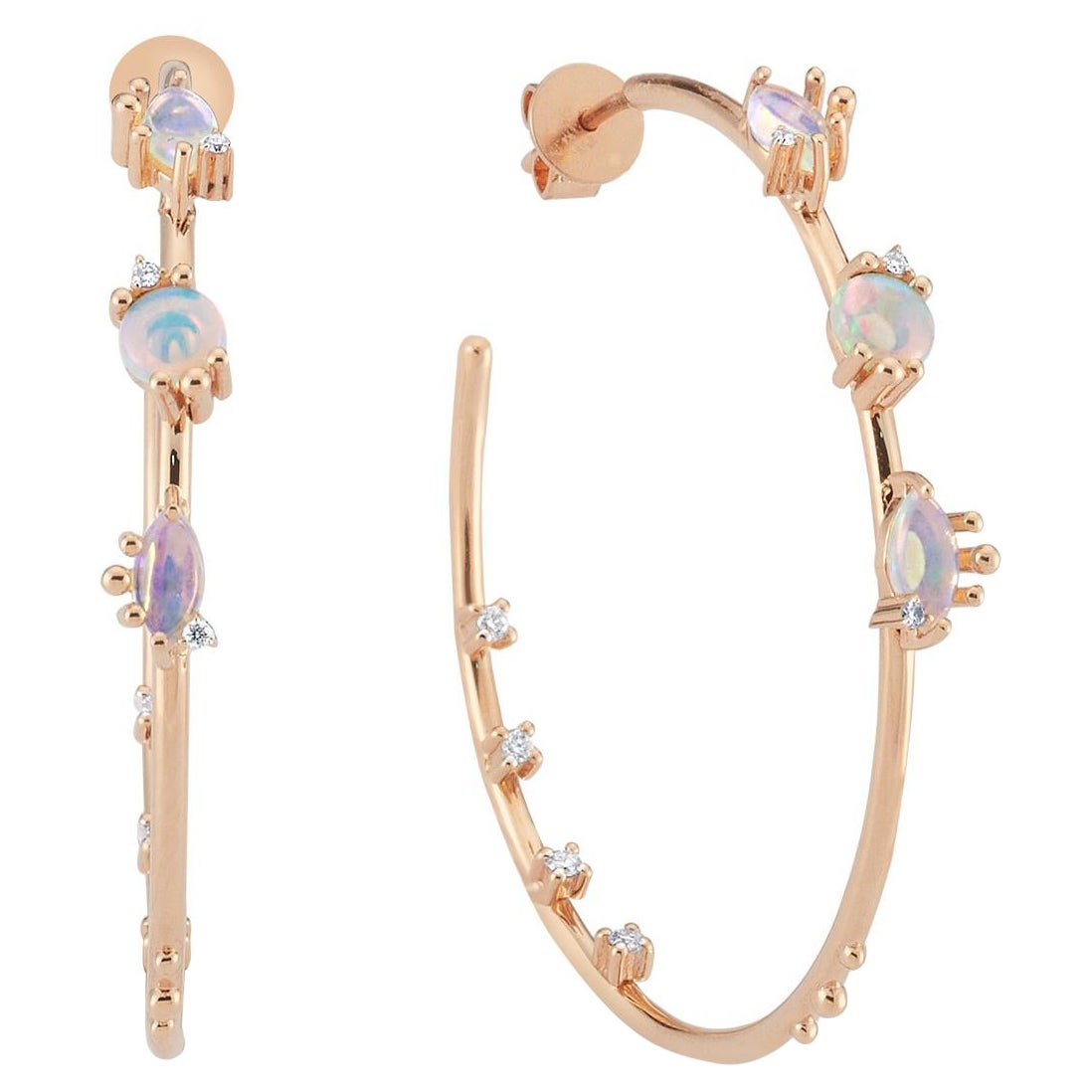 Cacia Hoop 14K Rose Gold Earrings with Opal For Sale