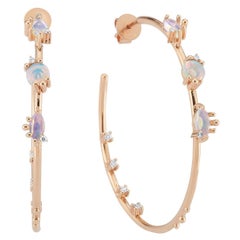 Cacia Hoop 14K Rose Gold Earrings with Opal