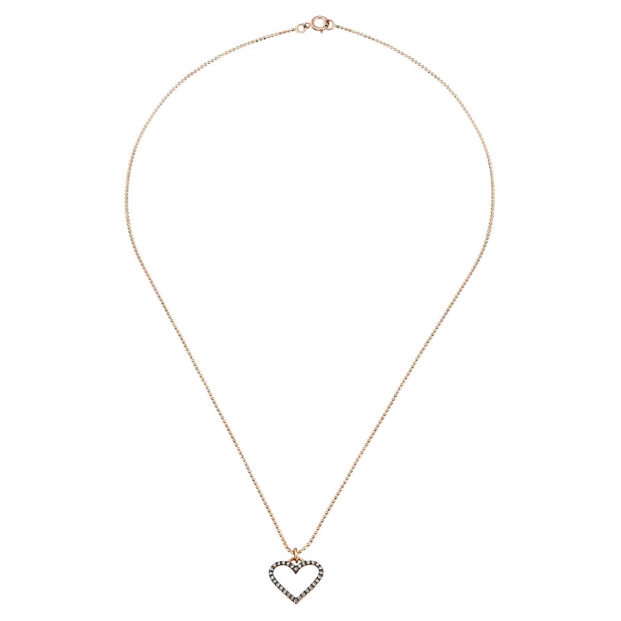 Selda Jewellery Collier en forme de cœur en or rose 14 carats et diamants blancs 0,15 carat en vente