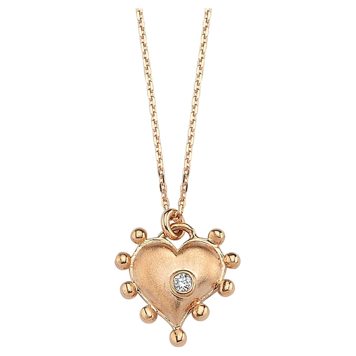 Heart Necklace in 14K Rose Gold with 0.01ct White Diamond by Selda Jewellery For Sale