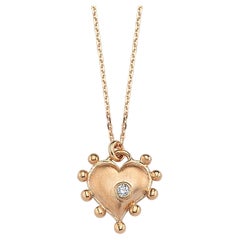 Heart Necklace in 14K Rose Gold with 0.01ct White Diamond by Selda Jewellery