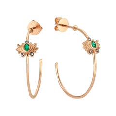 Selda Jewellery Boucles d'oreilles créoles en or rose 14 carats avec émeraude œil de dragon